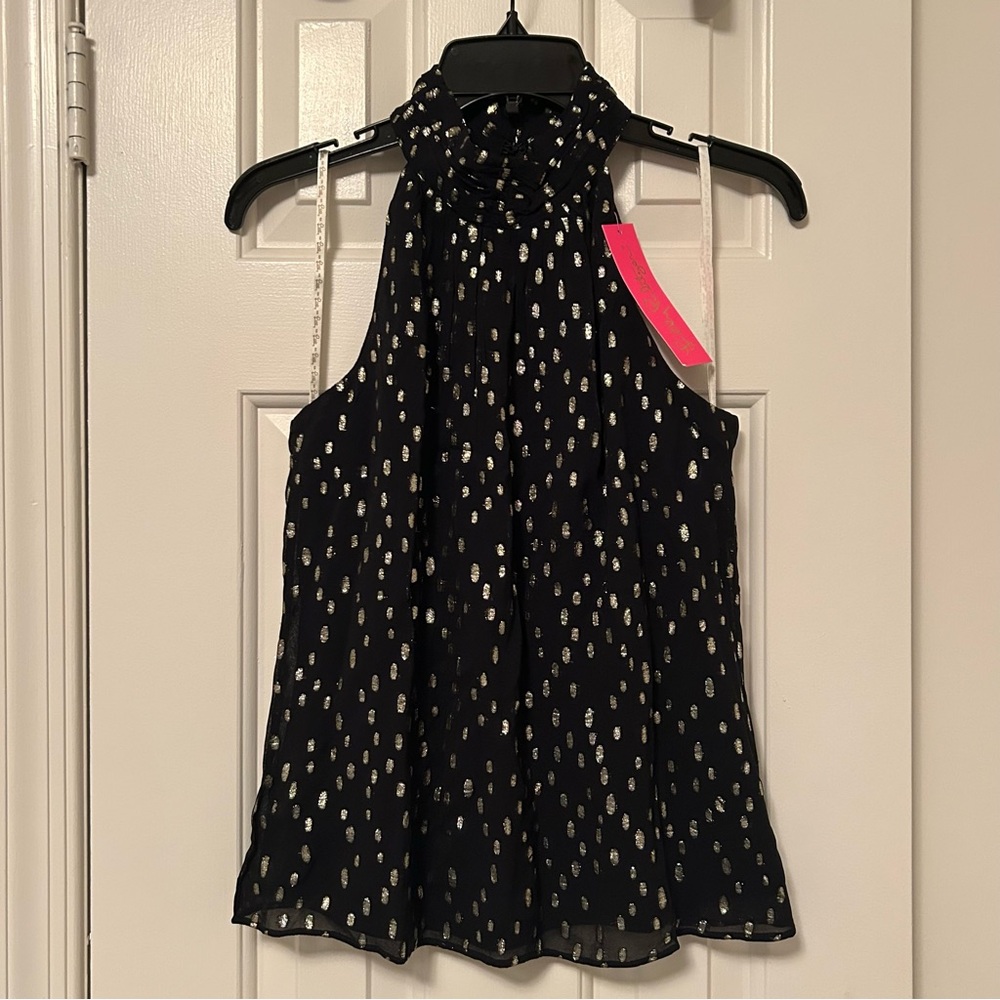 Lilly Pulitzer Sparkle Donita Halter Top Blouse Women's Size 0 Onyx Silver